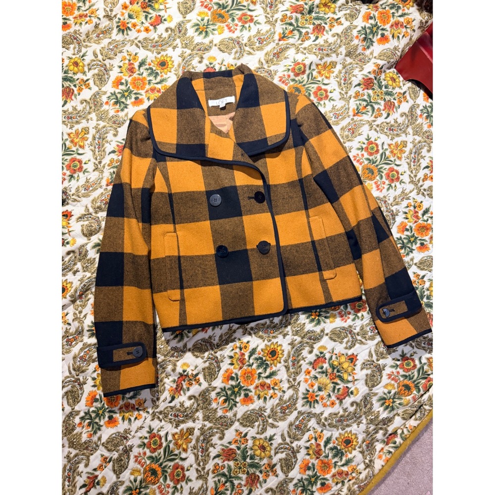 Cutest Mustard Yellow Black Buffalo Plaid Wool Blend Short Peacoat Jacket M